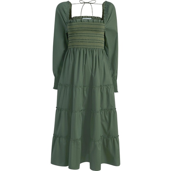 Hill House Dresses & Skirts - Hill House Olive Green Long Sleeve Smocked Midi Dress